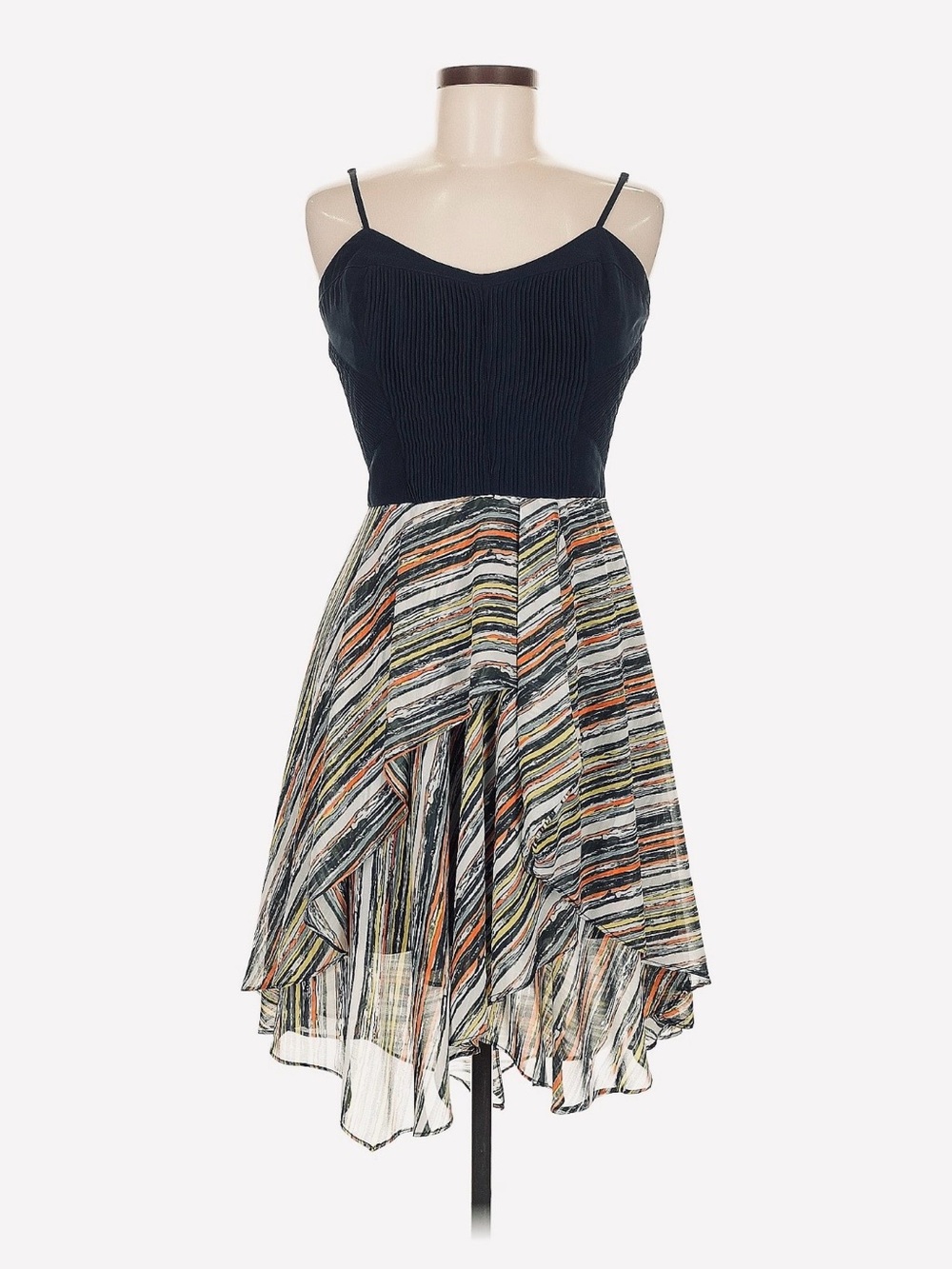 Sleeveless Black Bodice Multicolor Striped Skirt Dress